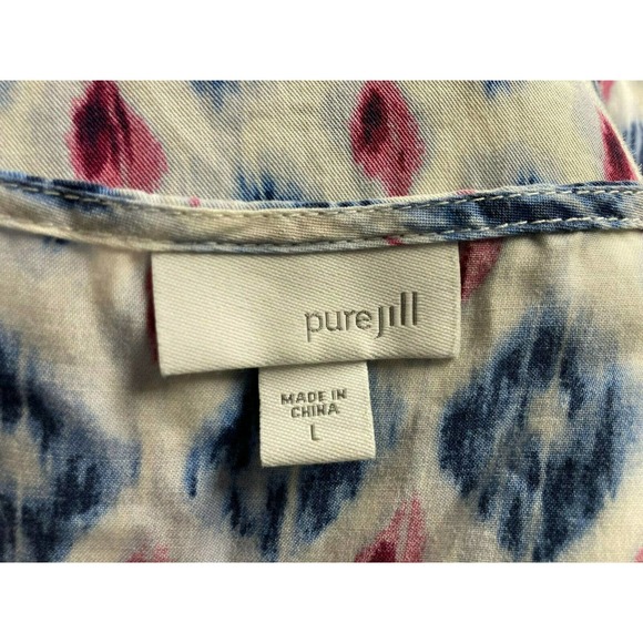 Pure Jill J. Jill Blue Purple Ikat Watercolor Tencel Boxy Pocket Top - Picture 3 of 3